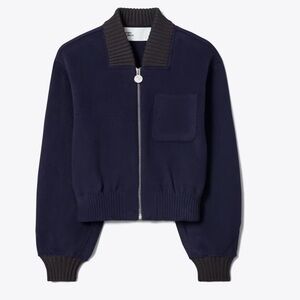 Tory Burch Dark Blue Wool Bomber Jacket
